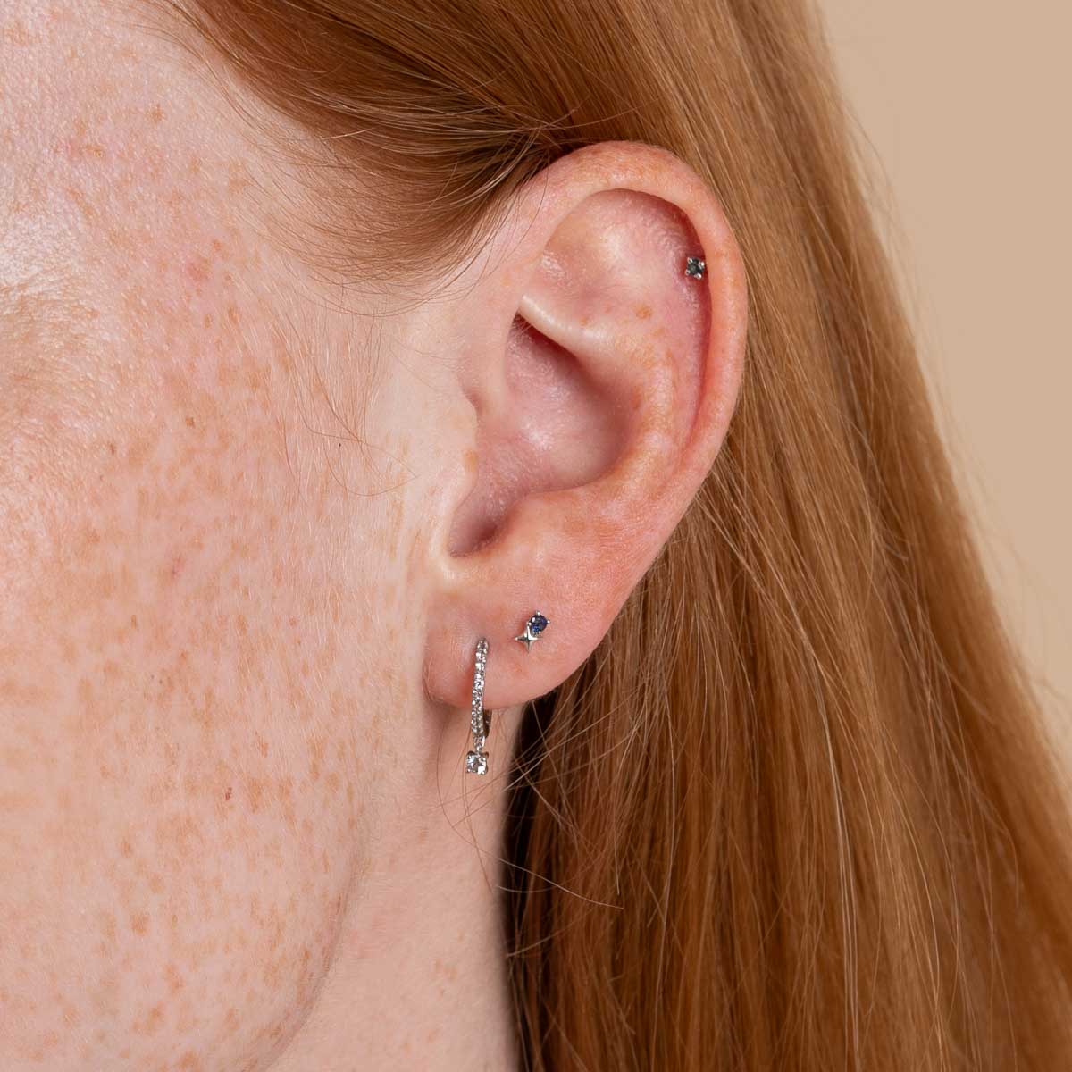 September Sapphire Birthstone Earrings in Solid White Gold