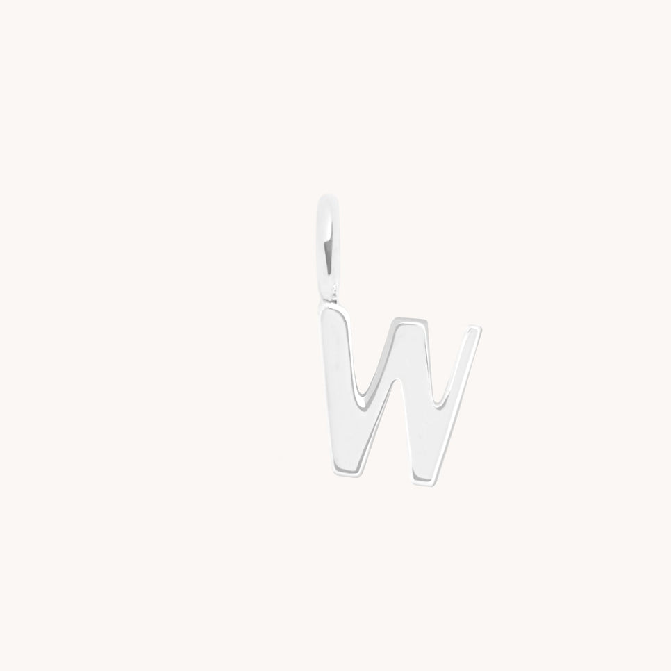 W Initial Charm 9k White Gold