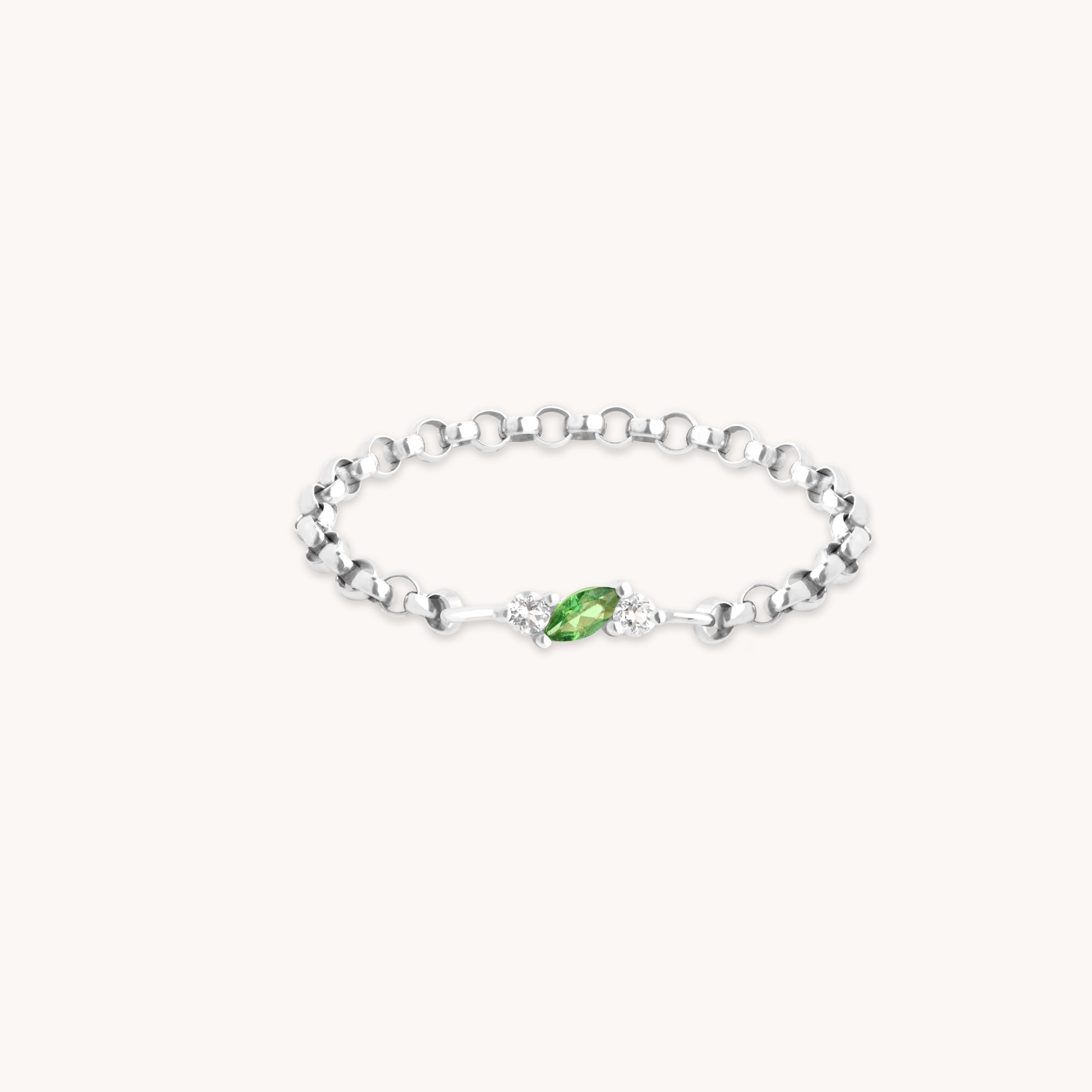 Tsavorite Chain Ring in Solid White Gold