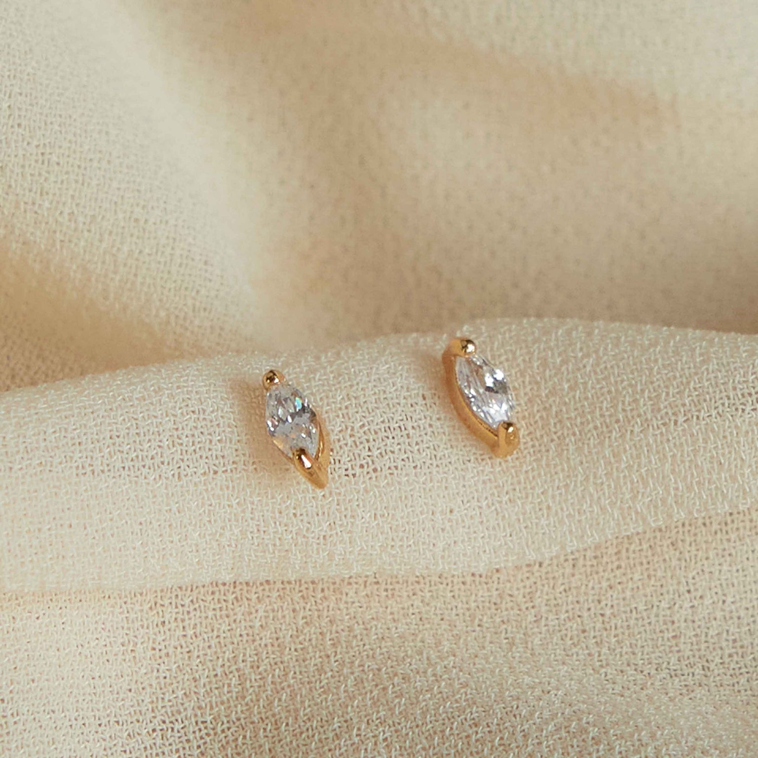 18k Gold Plated Jewellery - Navette Gem Stud Earrings in Gold - Stud Earrings - Astrid &amp; Miyu