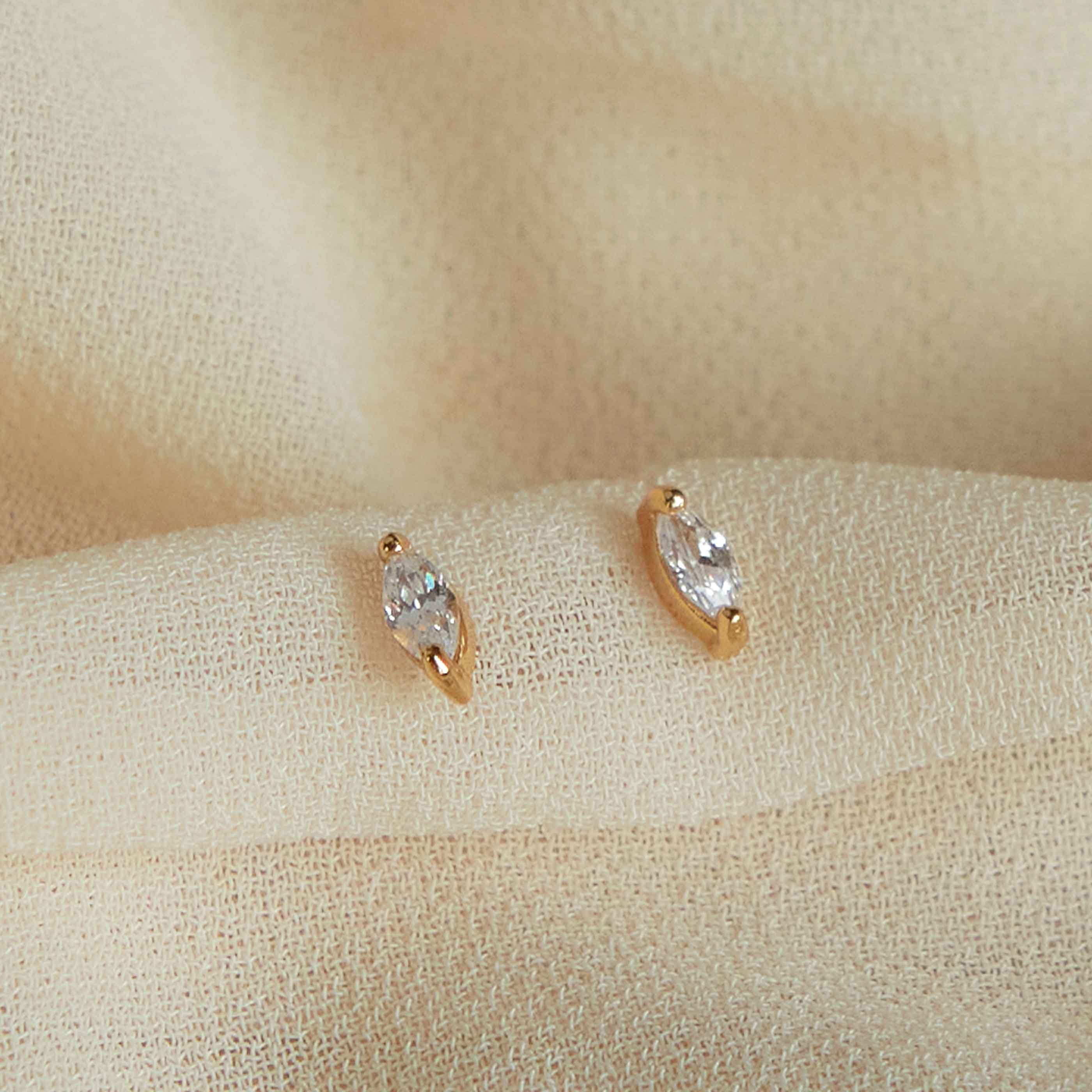 18k Gold Plated Jewellery - Navette Gem Stud Earrings in Gold - Stud Earrings - Astrid &amp; Miyu