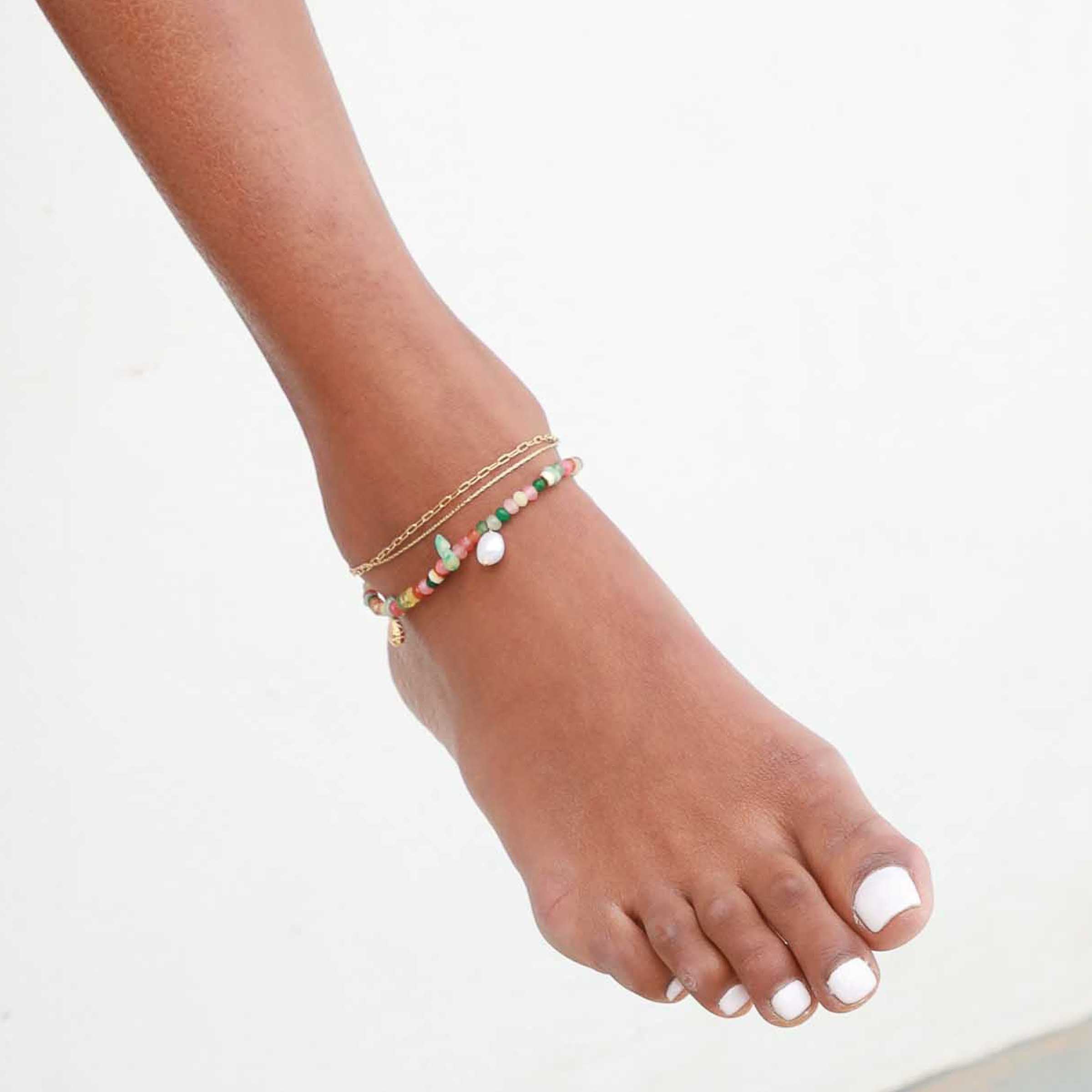Duo Chain Anklet in Gold Worn