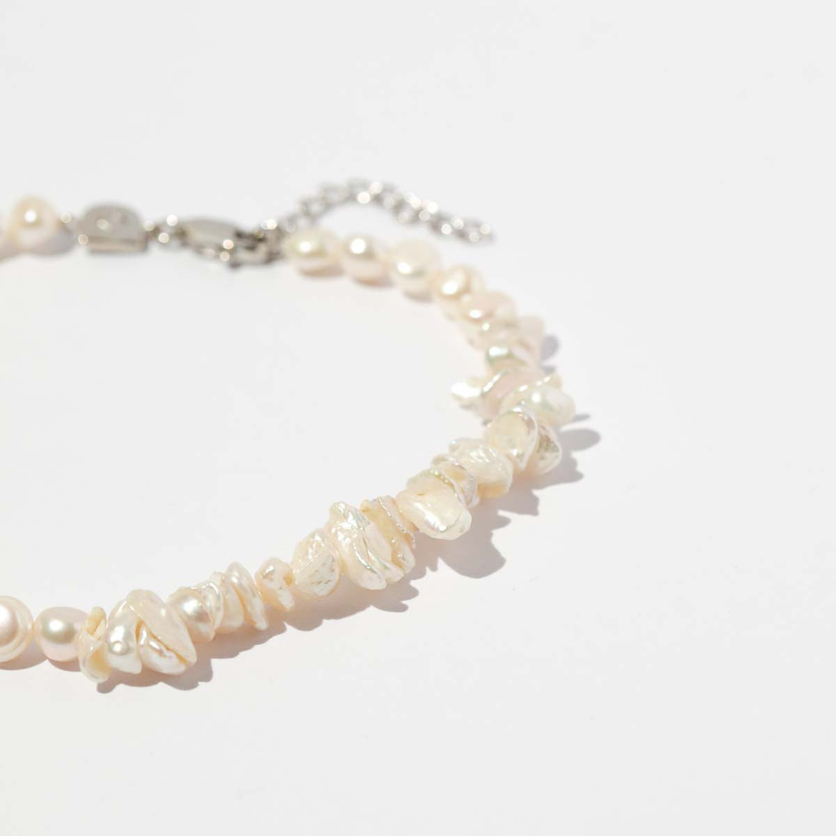 Serenity Pearl Beaded Anklet in Silver flat lay