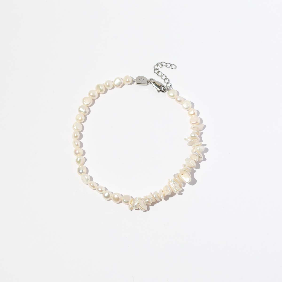 Serenity Pearl Beaded Anklet in Silver flat lay