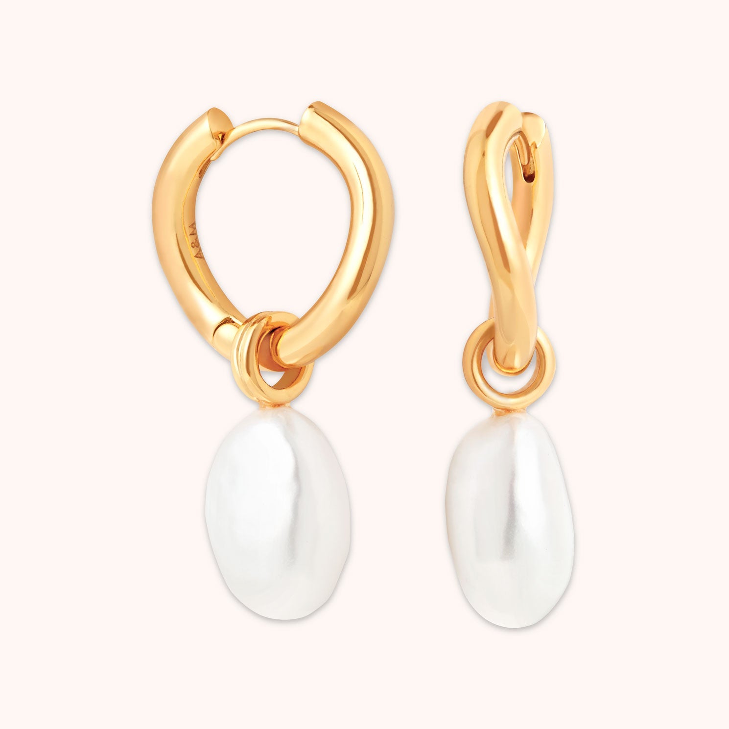 Pearl Charm Hoops in Gold