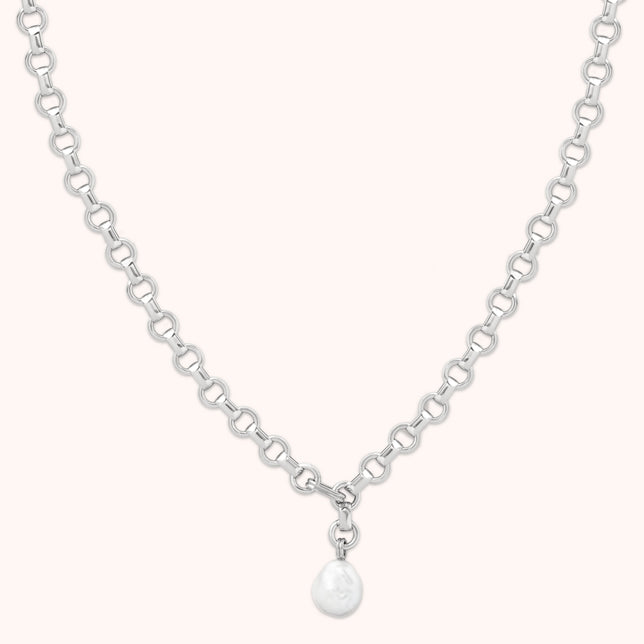 Pearl Link Chain Necklace in Silver