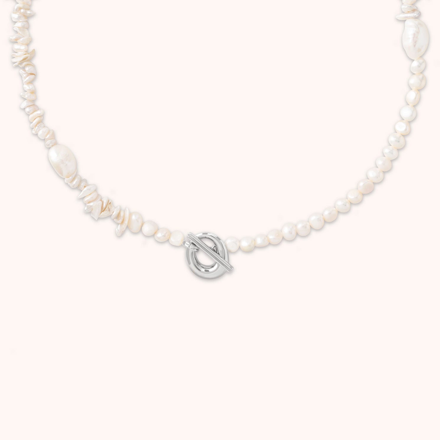 Pearl Beaded T-Bar Necklace in Silver