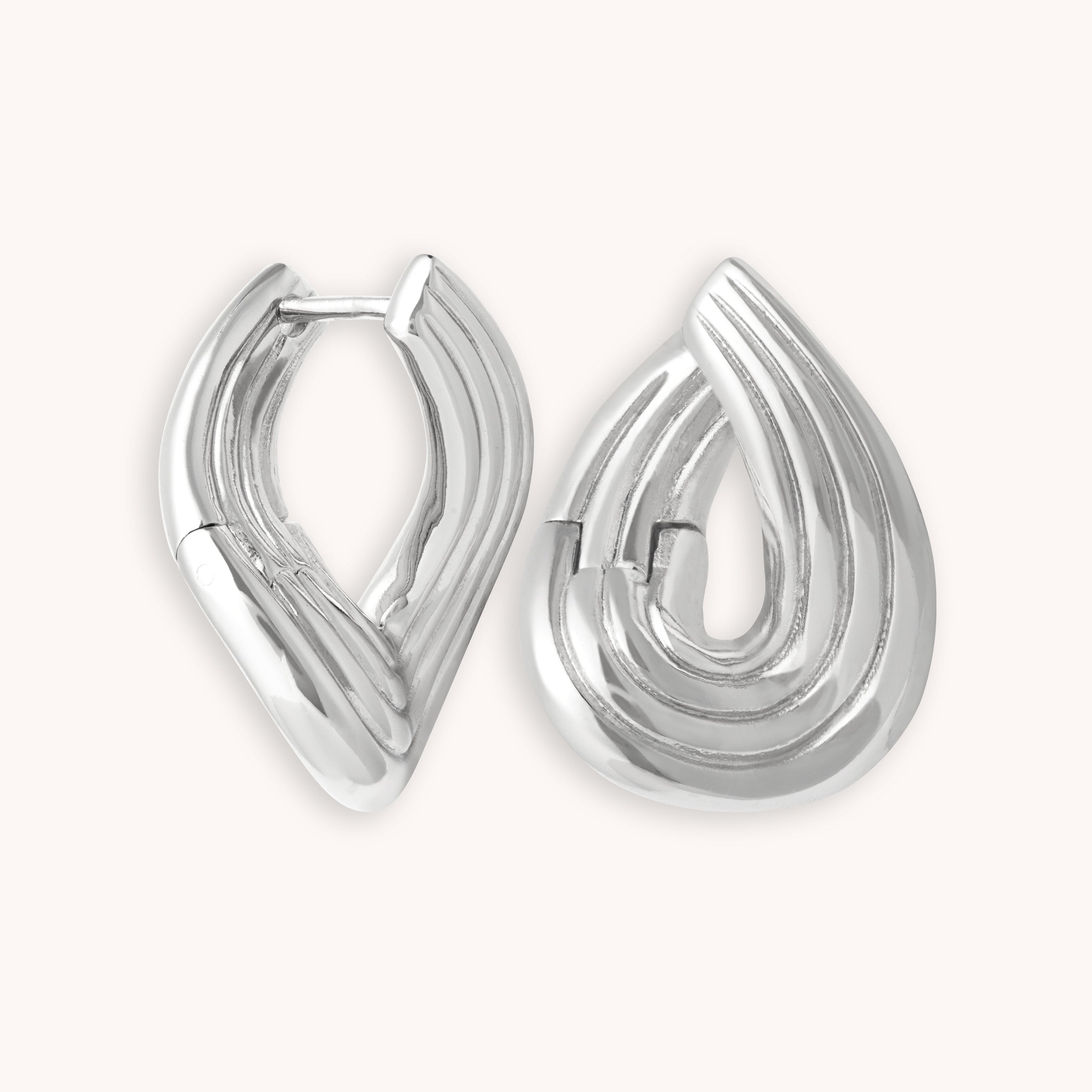 Molten Wave Medium Hoops in Silver