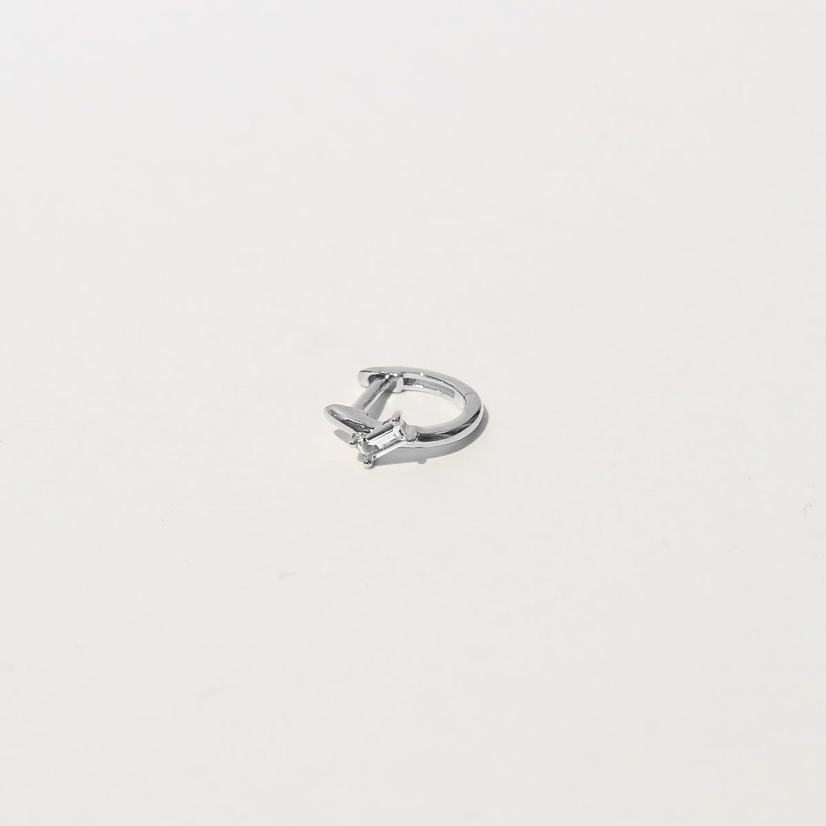 Baguette Piercing Hoop in Solid White Gold Flat Lay