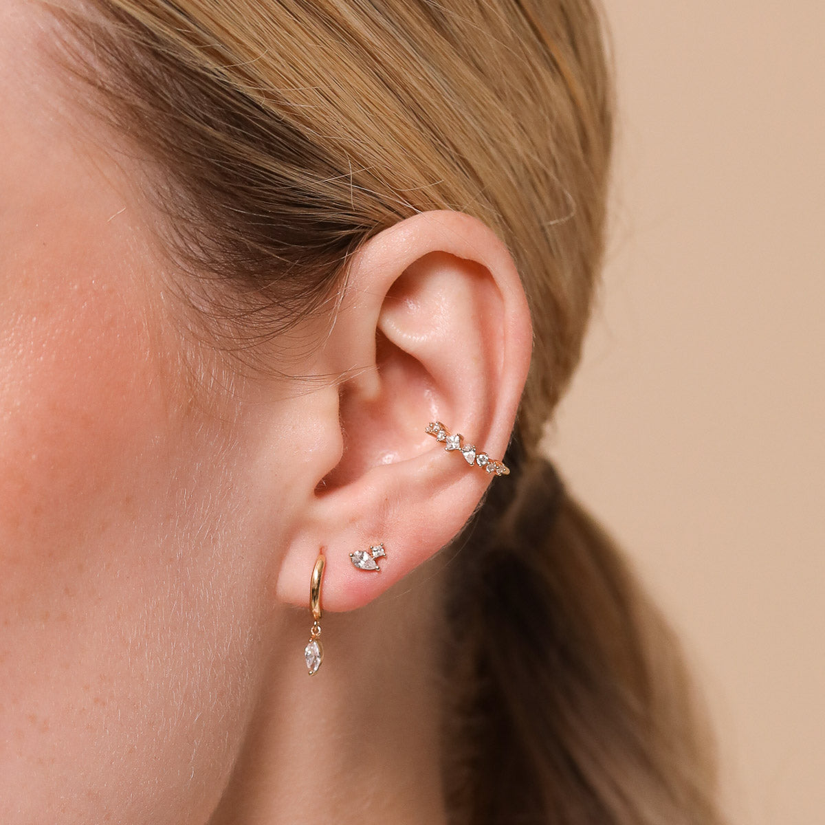 Double Gem Solid Gold Piercing Stud | Astrid & Miyu Earrings