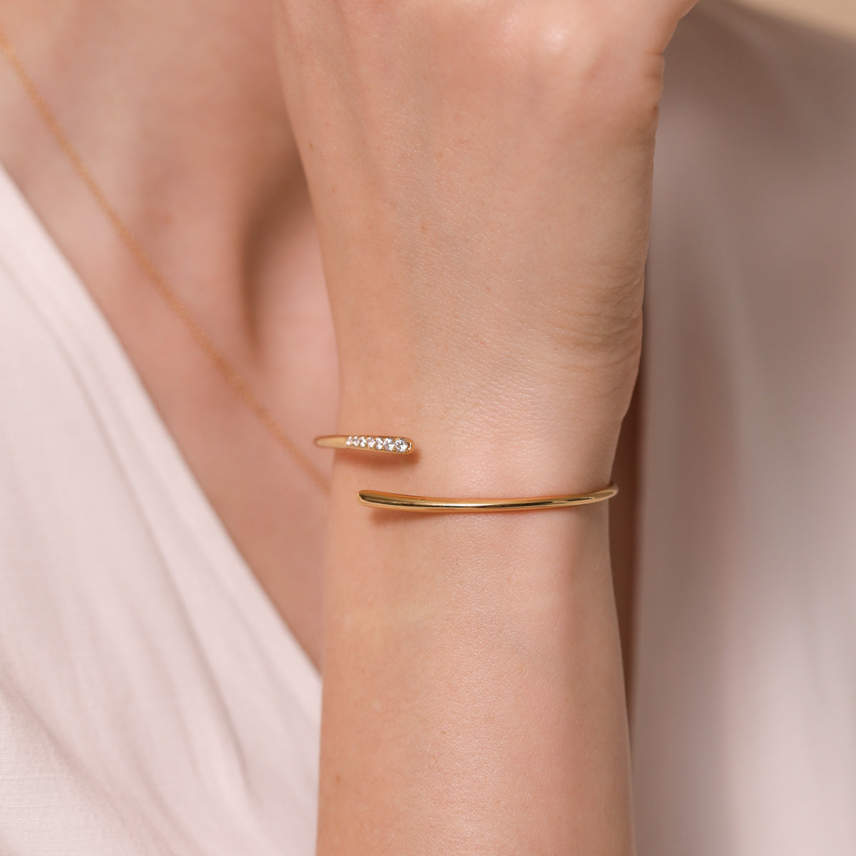 Orbit Crystal Cuff in Gold worn