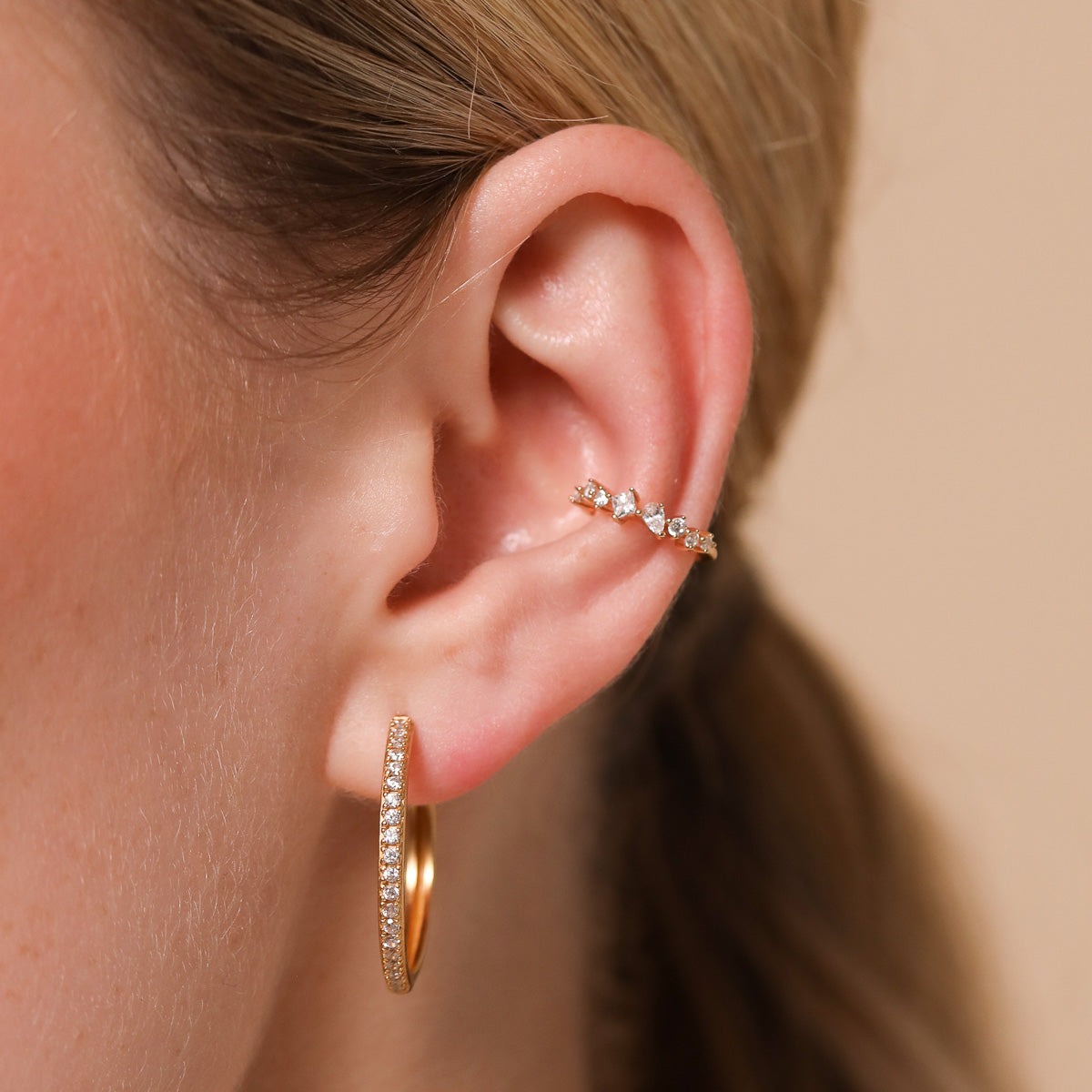 Celestial Crystal Ear Cuff in Gold worn
