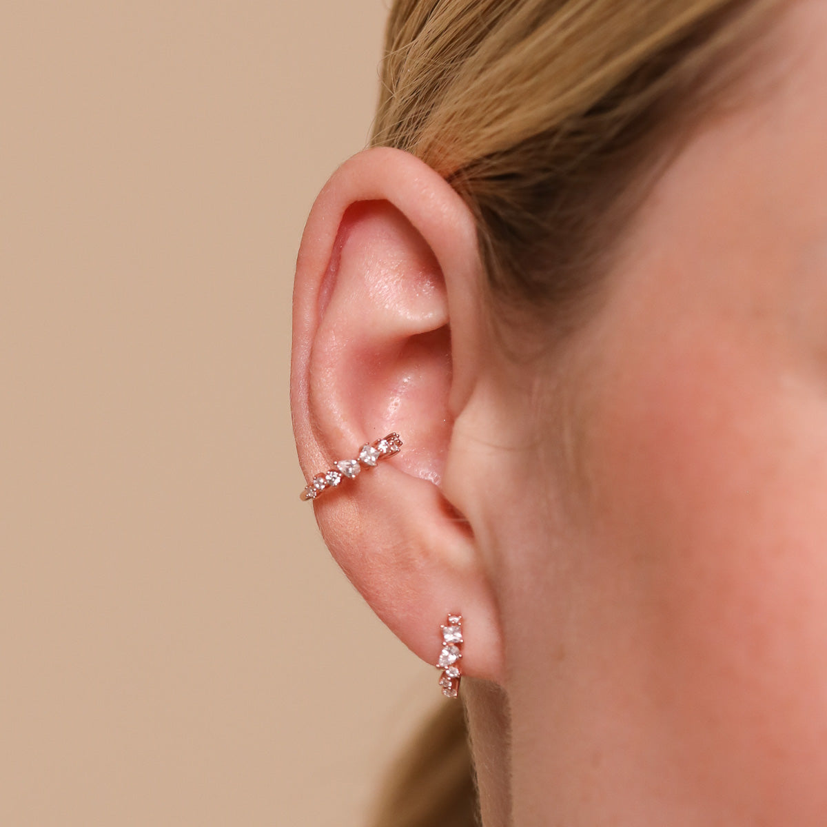 Celestial Crystal Ear Cuff in Rose Gold worn