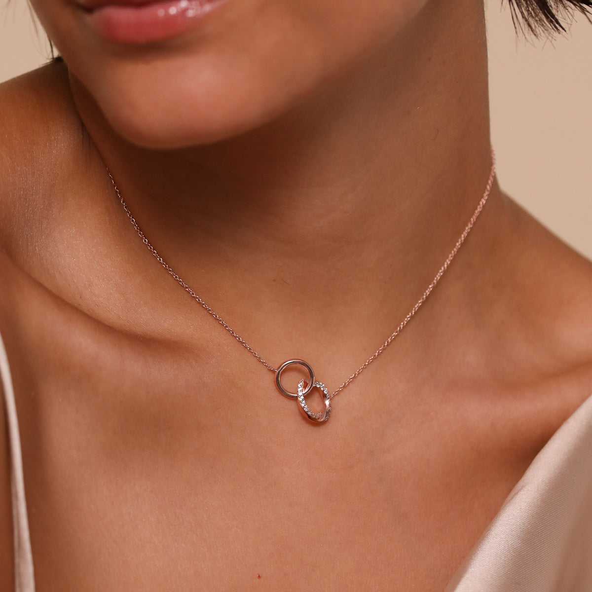 Orbit Crystal Chain Necklace in Rose Gold worn