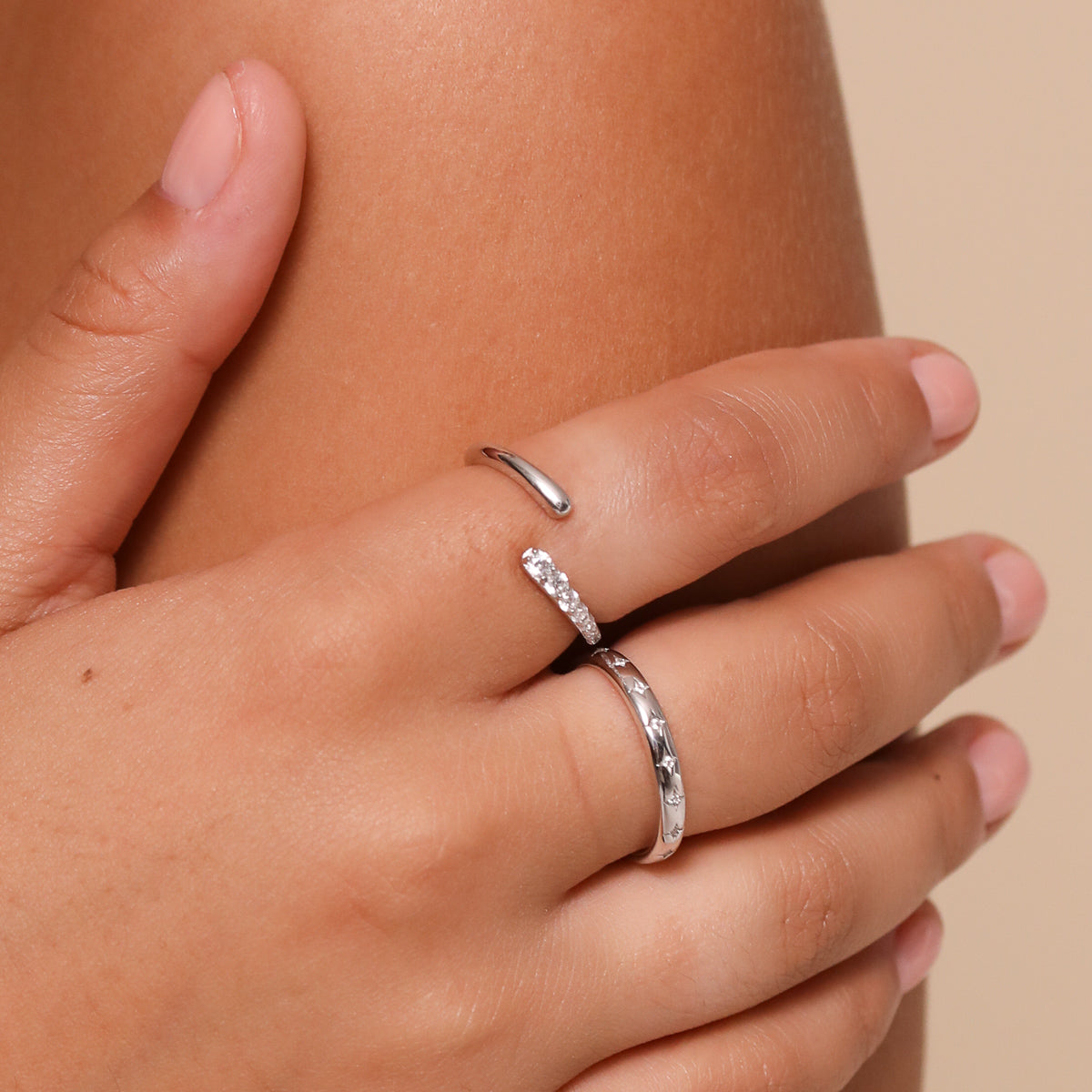 Orbit Crystal Ring in Silver worn