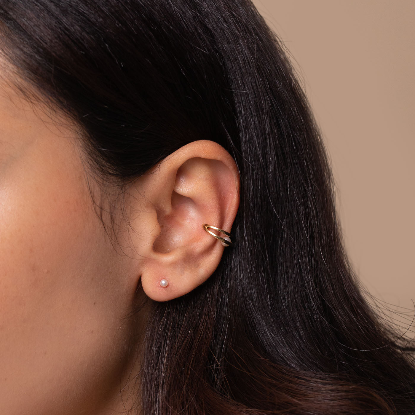 Radiant Pearl Ear Cuff in Gold worn