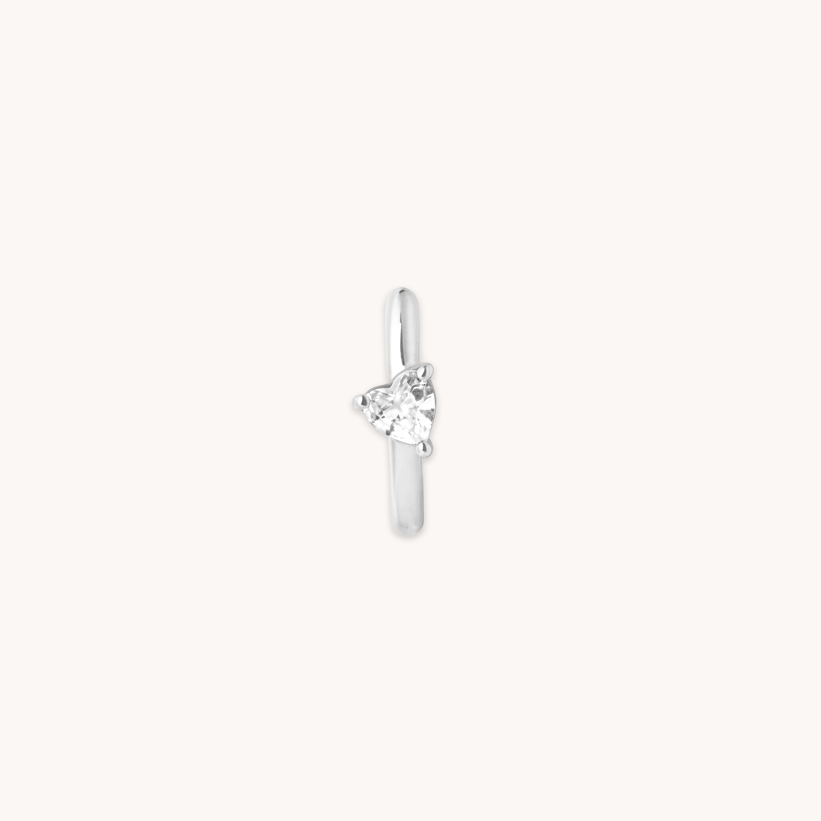 Heart Gem Piercing Hoop in Solid White Gold