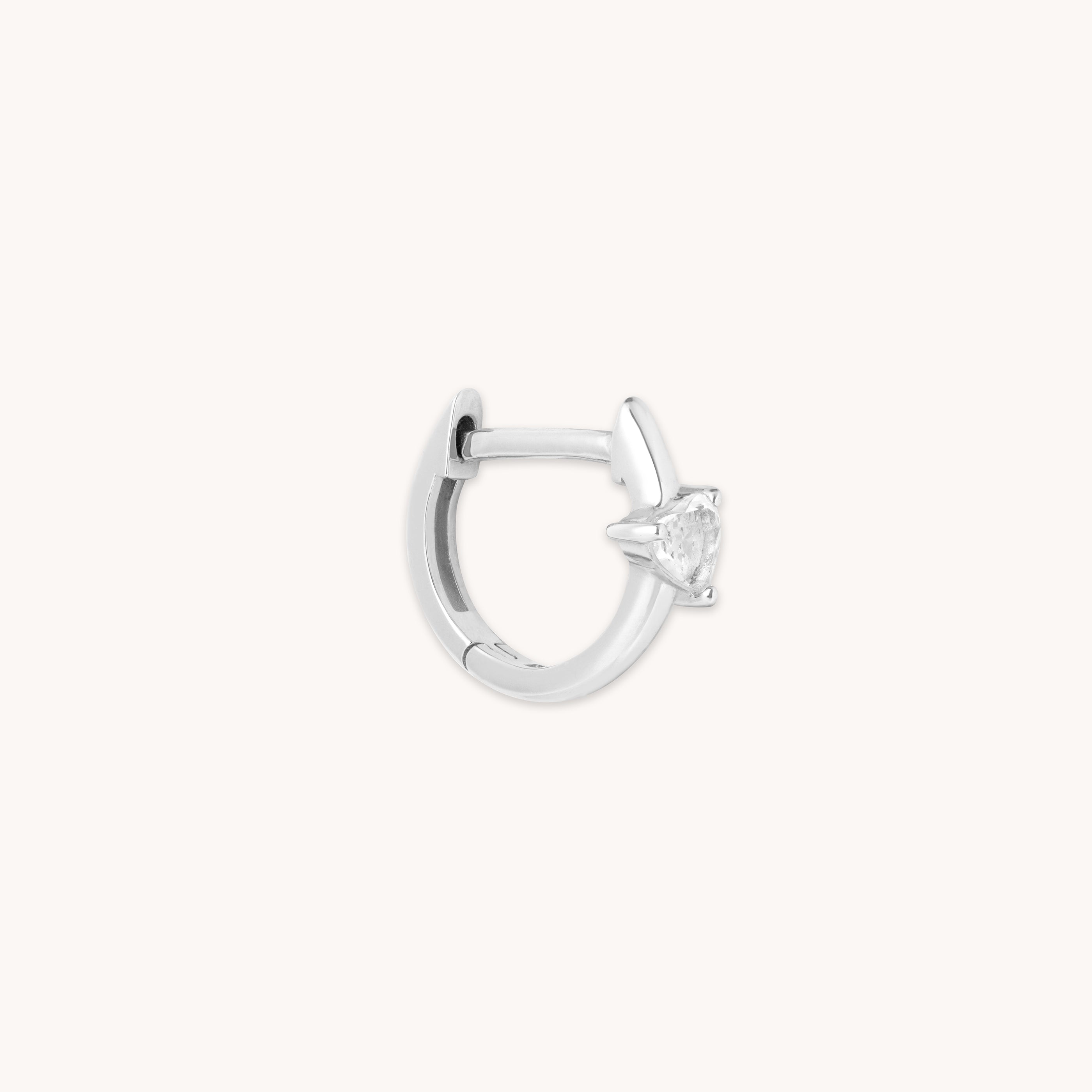 Heart Gem Piercing Hoop in Solid White Gold