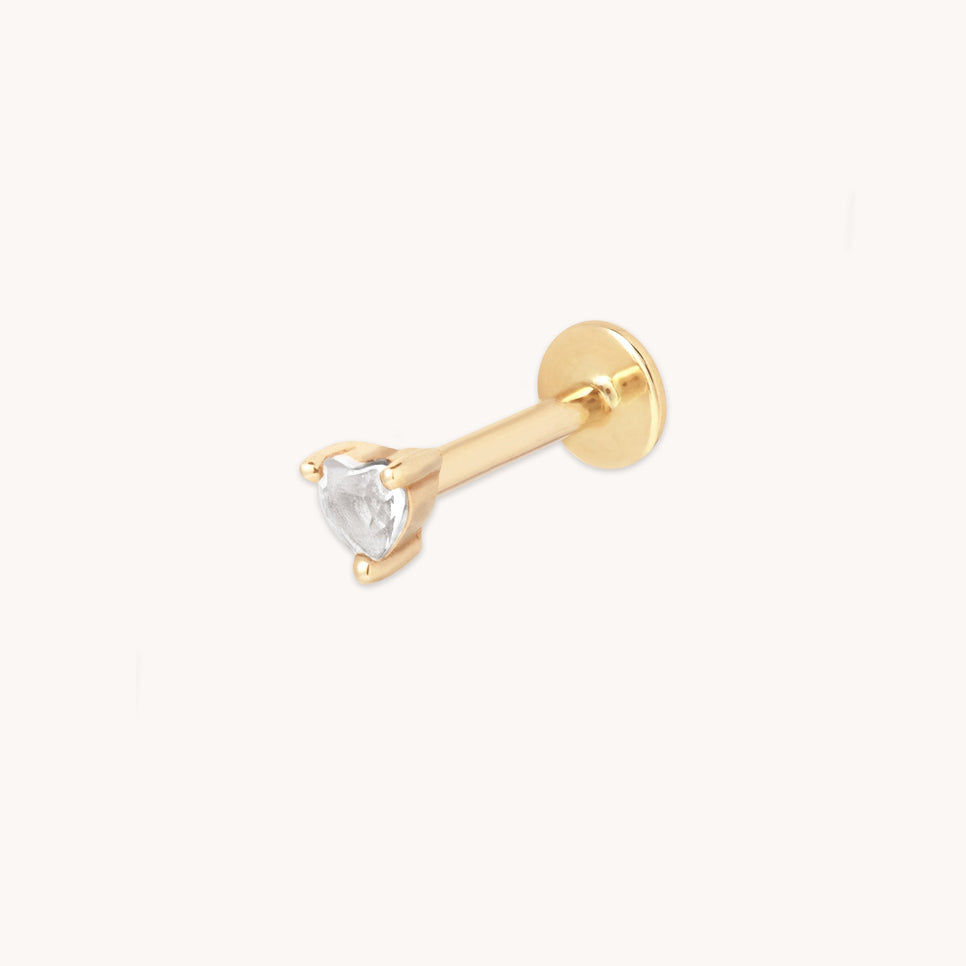 Heart Gem Piercing Stud in Solid Gold