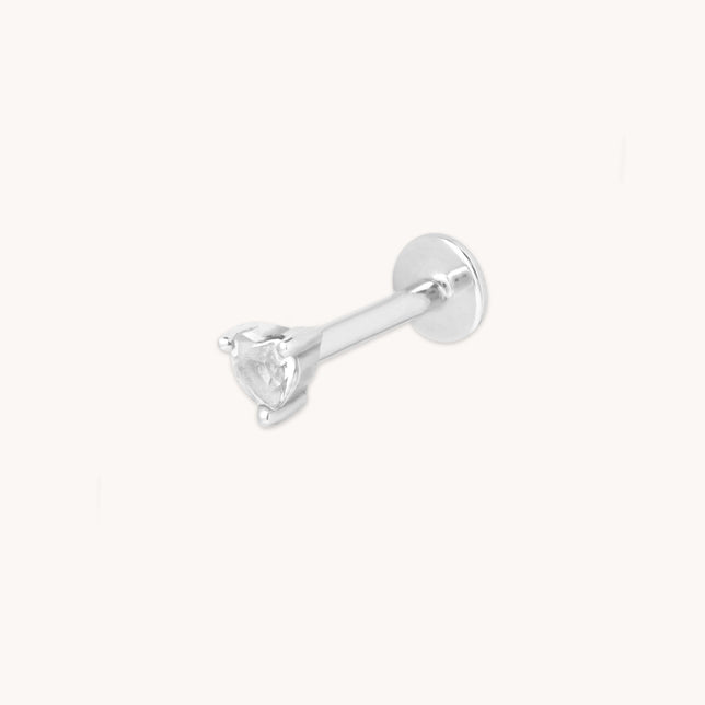 Heart Gem Piercing Stud in Solid White Gold