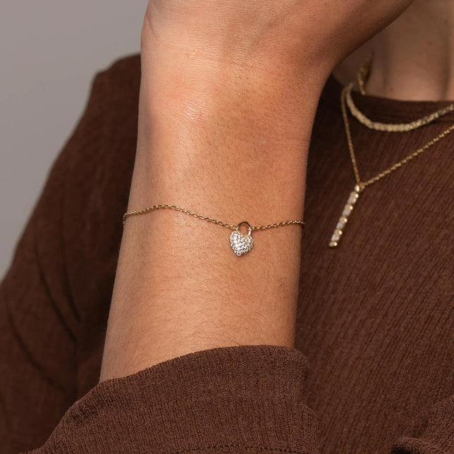 Heart Pave Bracelet in Gold worn