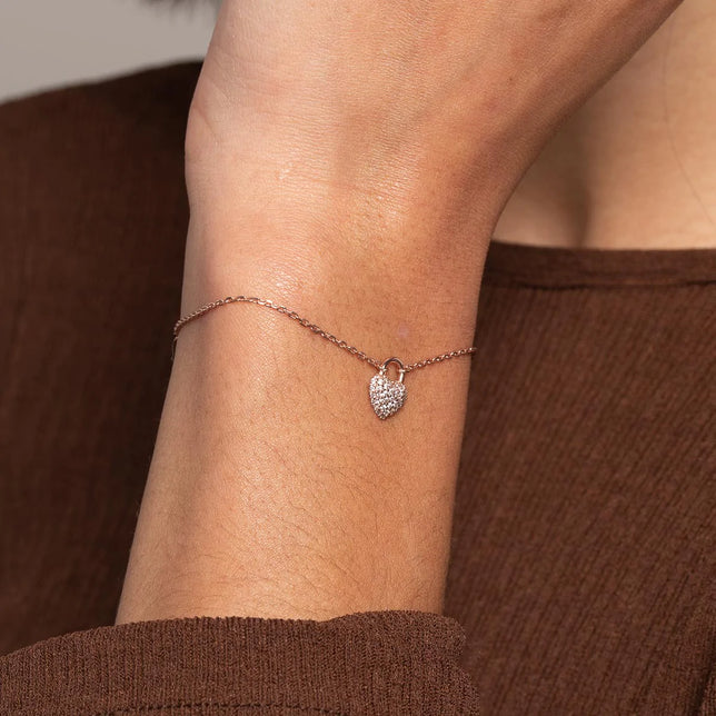 Heart Pave Bracelet in Rose Gold worn