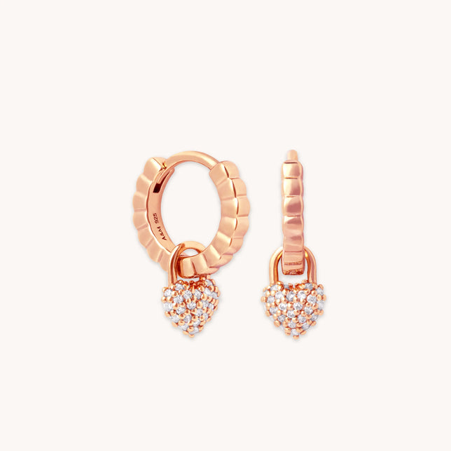 Heart Pave Charm Huggies in Rose Gold