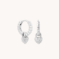 Heart Pave Charm Huggies in Silver