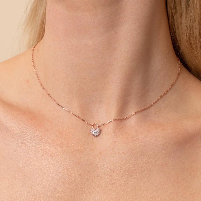 Heart Pave Pendant Necklace in Rose Gold worn