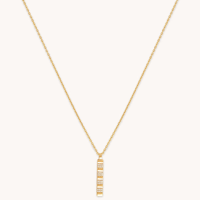 Pleated Crystal Pendant Necklace in Gold