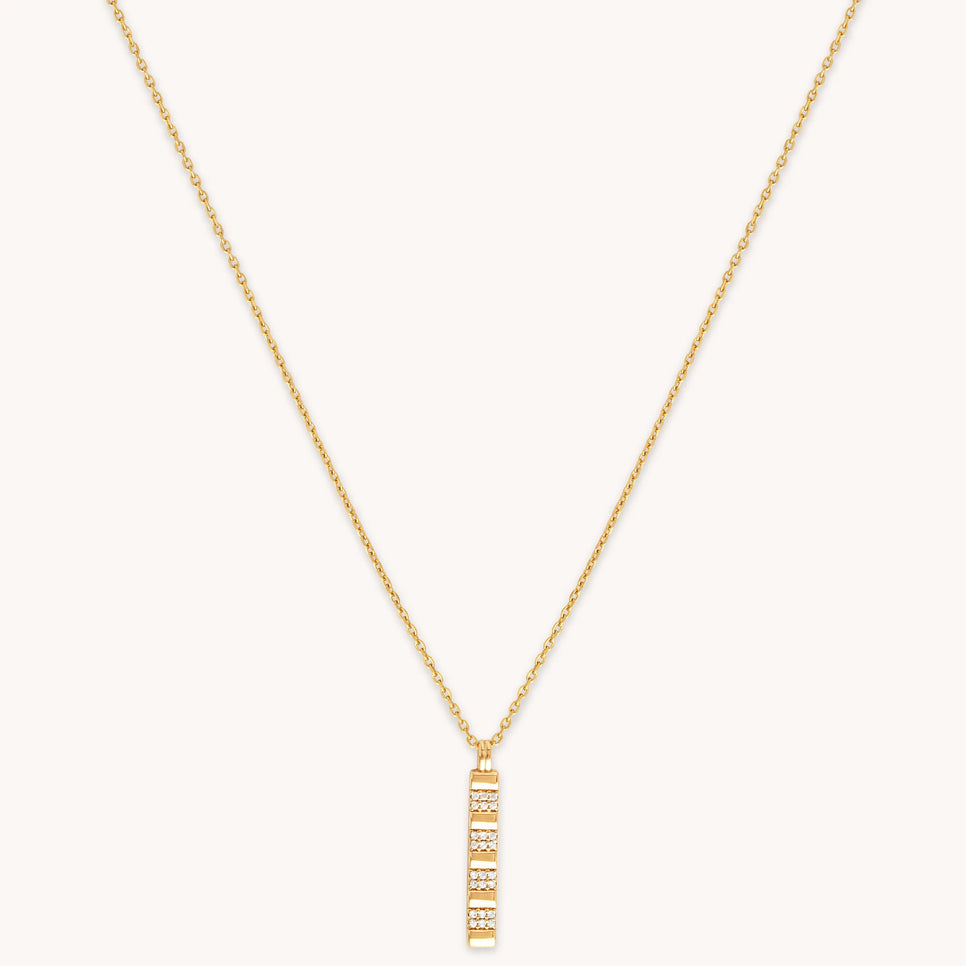 Pleated Crystal Pendant Necklace in Gold