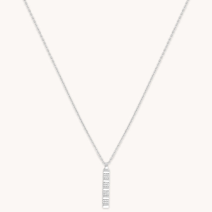 Pleated Crystal Pendant Necklace in Silver