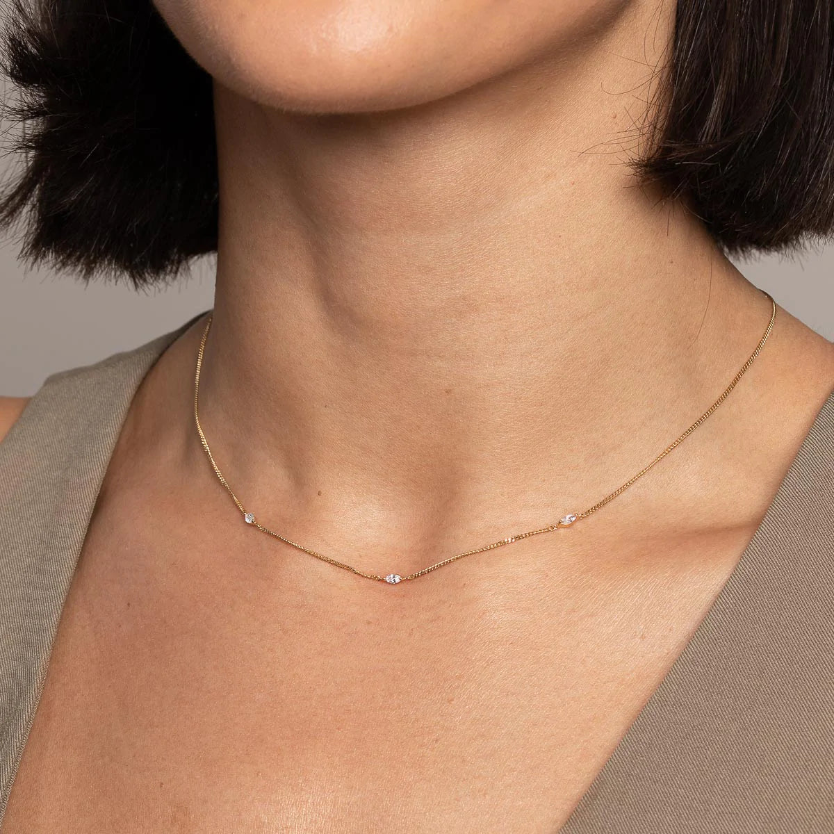 Station Navette Crystal Necklace in Gold worn