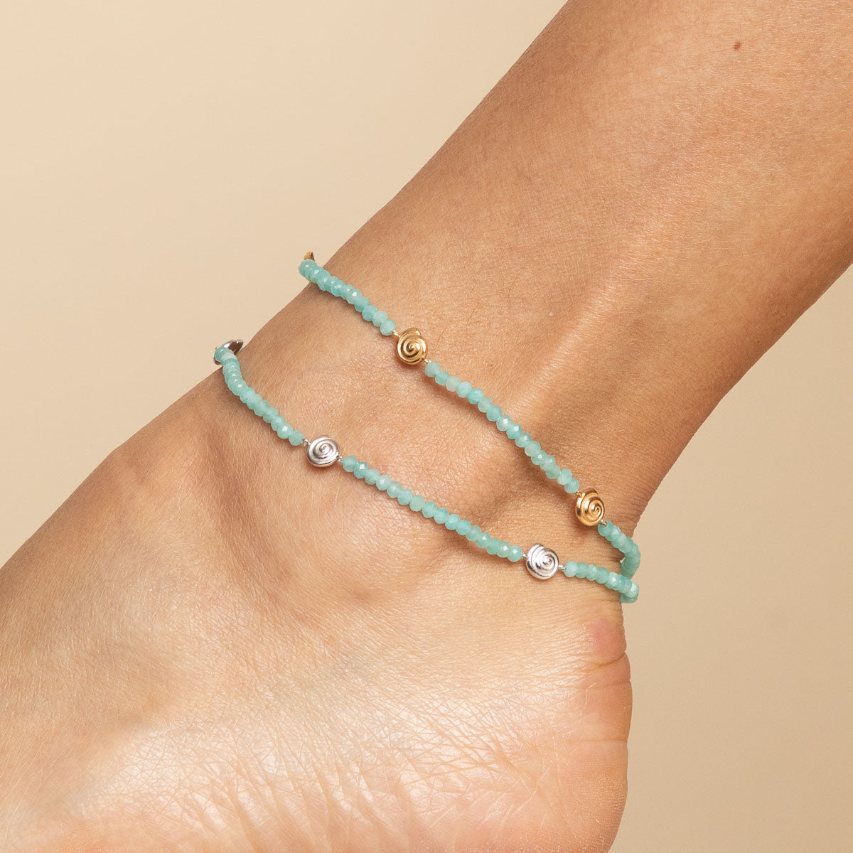 Amazonite Shell Anklet in Gold