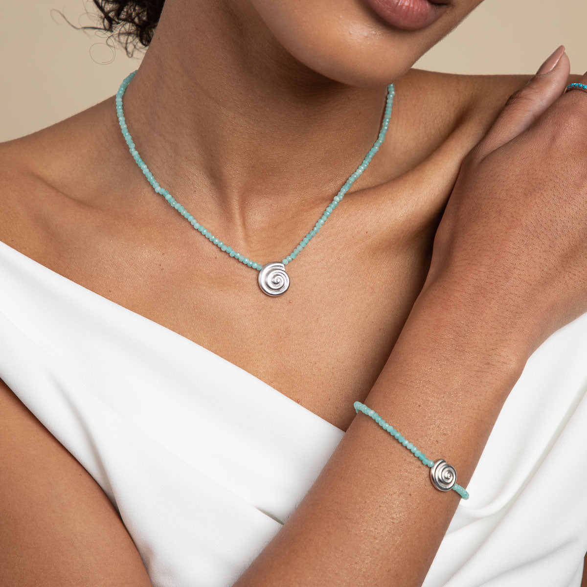 Amazonite Shell Charm Bracelet in Silver