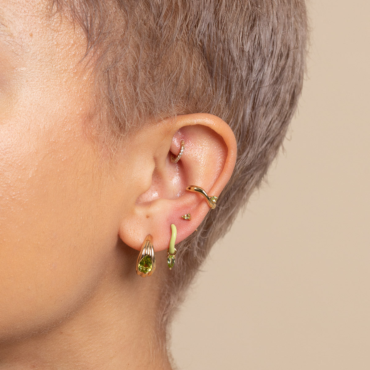 Olivine Wave Ear Cuff in Gold