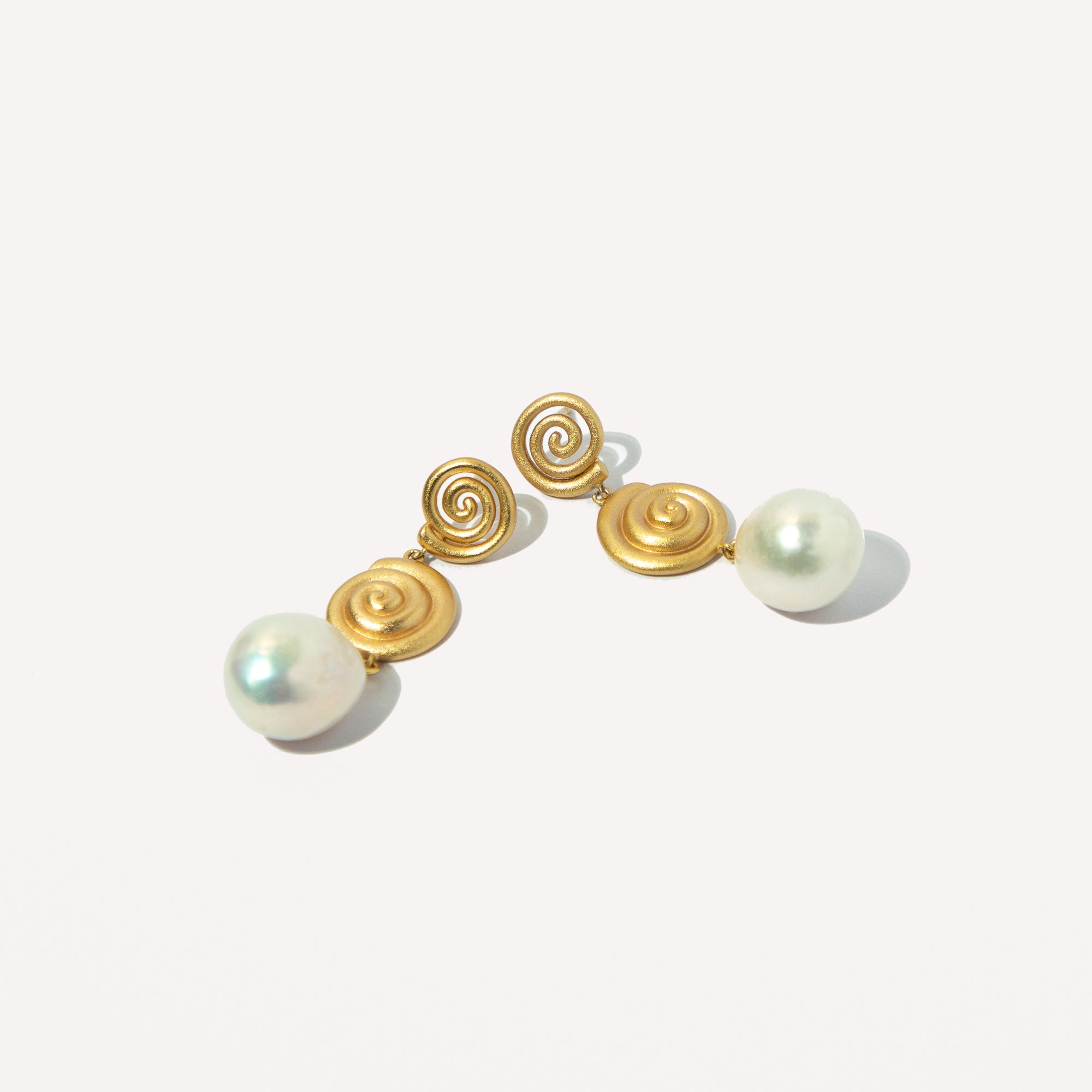 Pearl & Shell Drop Stud Earrings in Gold