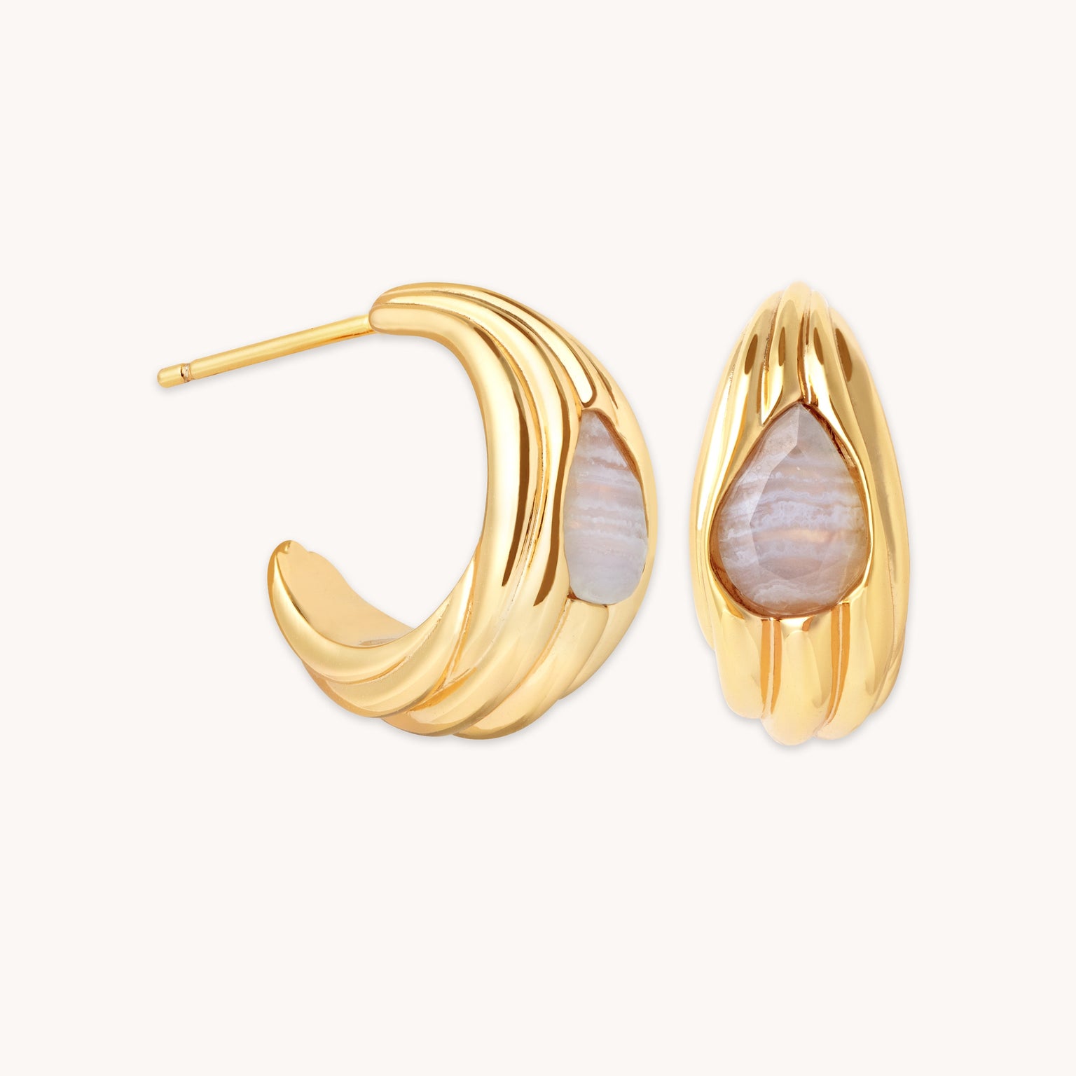 Agate Wave Dome Hoops in Gold