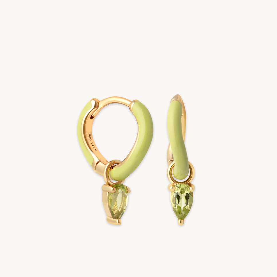 Olivine Charm Enamel Huggies in Gold