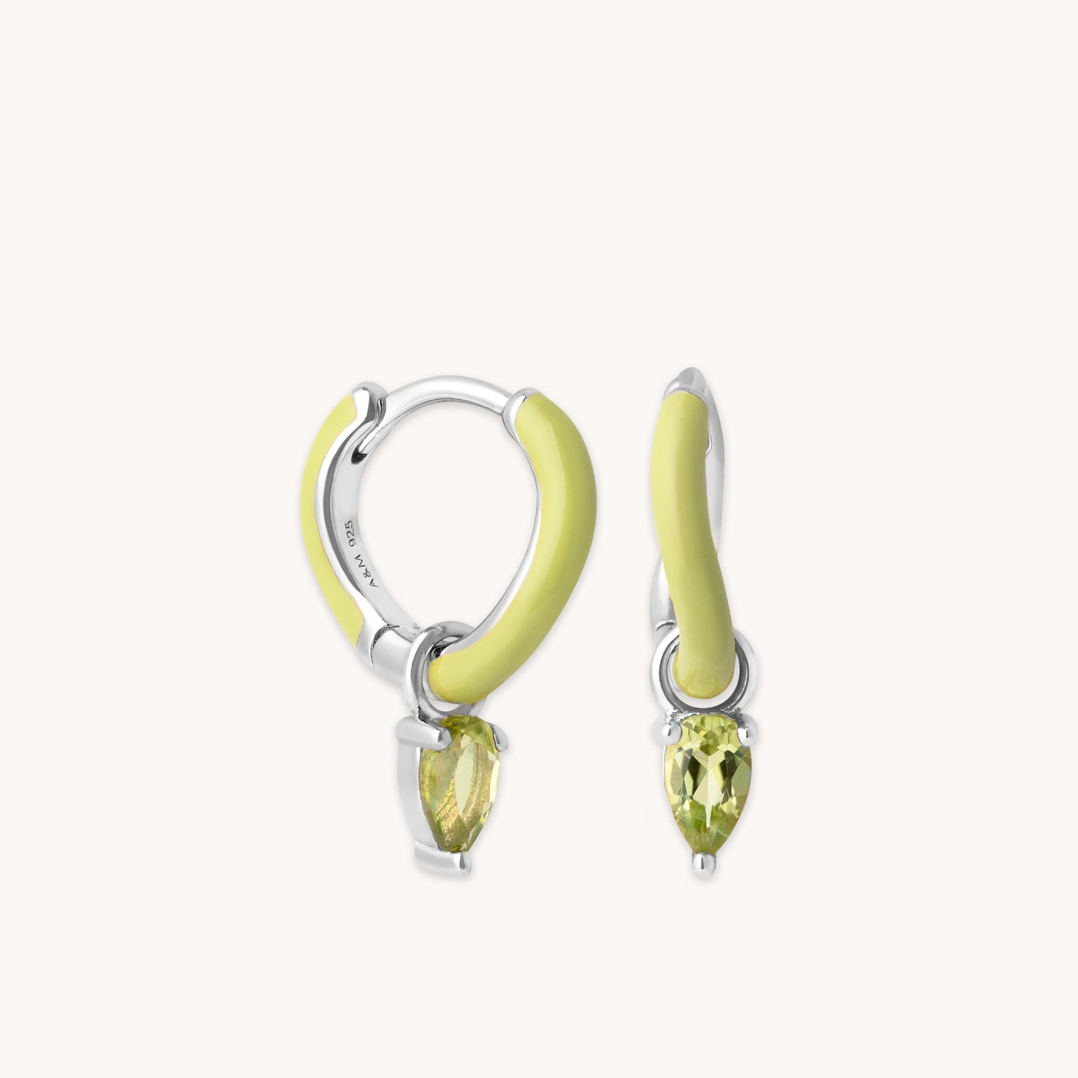 Olivine Charm Enamel Huggies in Silver