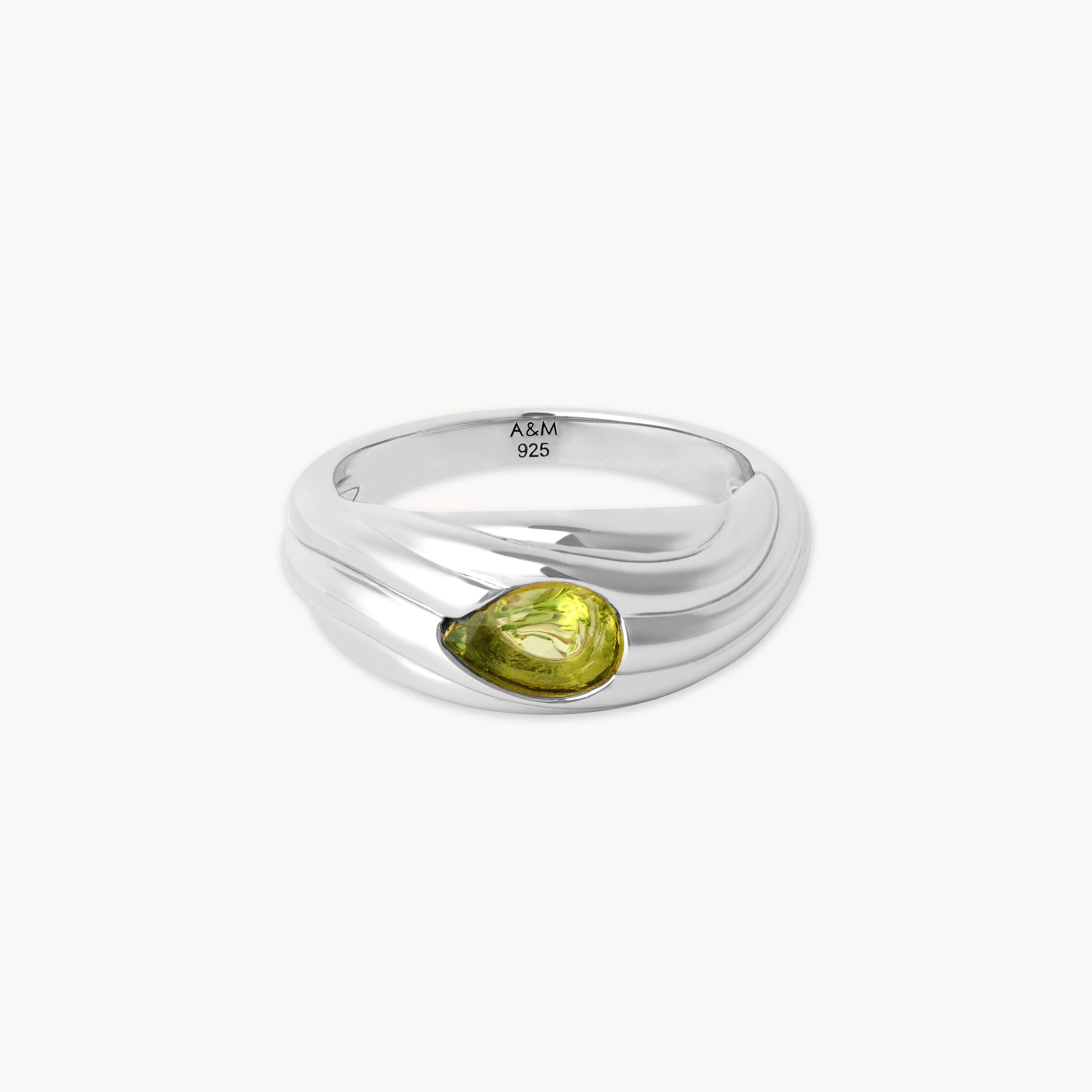 Olivine Wave Dome Ring in Silver