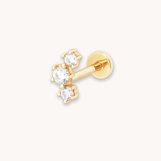 Curved Crystal Piercing Stud in Solid Gold