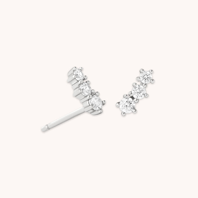 Glimmer Crystal Climber Stud Earrings in Silver