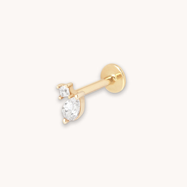 Double Gem Piercing Stud 6mm in Solid Gold