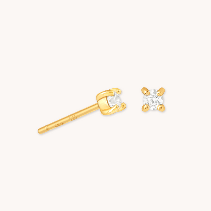 April Birthstone Stud Earrings in Gold with Clear CZ cut out