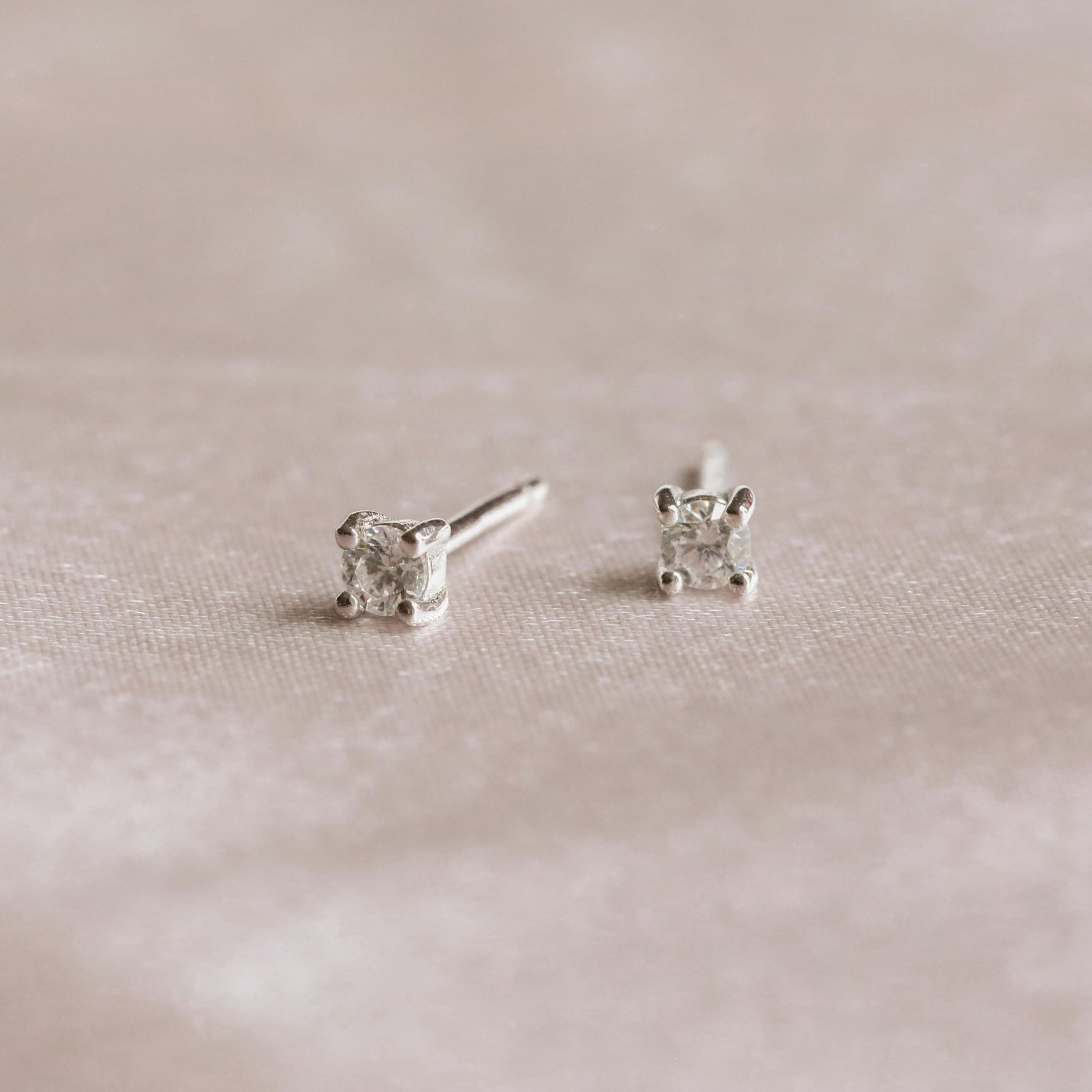 April Birthstone Stud Earrings in Silver with Clear CZ