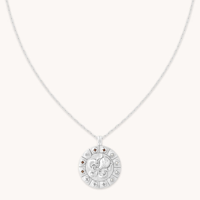 Aquarius Bold Zodiac Pendant Necklace in Silver