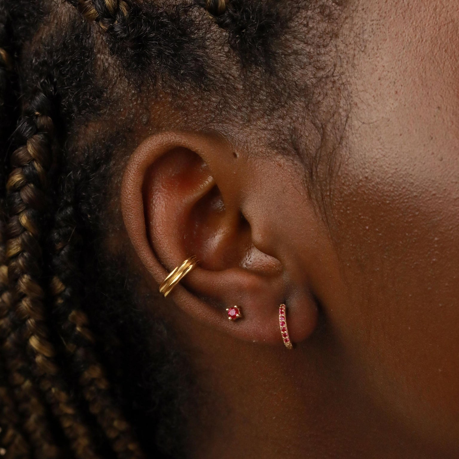 July Birthstone Stud Earrings in Gold with Ruby CZ