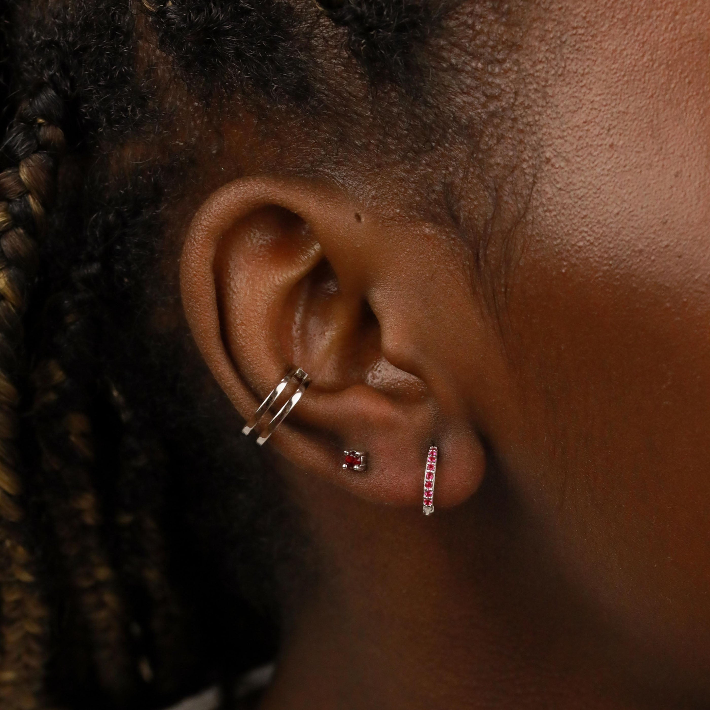 July Birthstone Stud Earrings in Silver with Ruby CZ