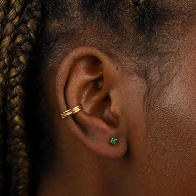 May Birthstone Stud Earrings in Gold with Emerald CZ